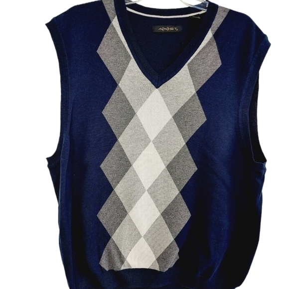 AXIST Sweater Vest Argyle XXL Navy Blue Gray 100% Cotton Classic Preppy EUC - Picture 3 of 10
